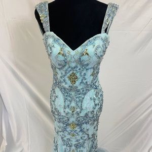 Sherri Hill blue beaded sweetheart dress